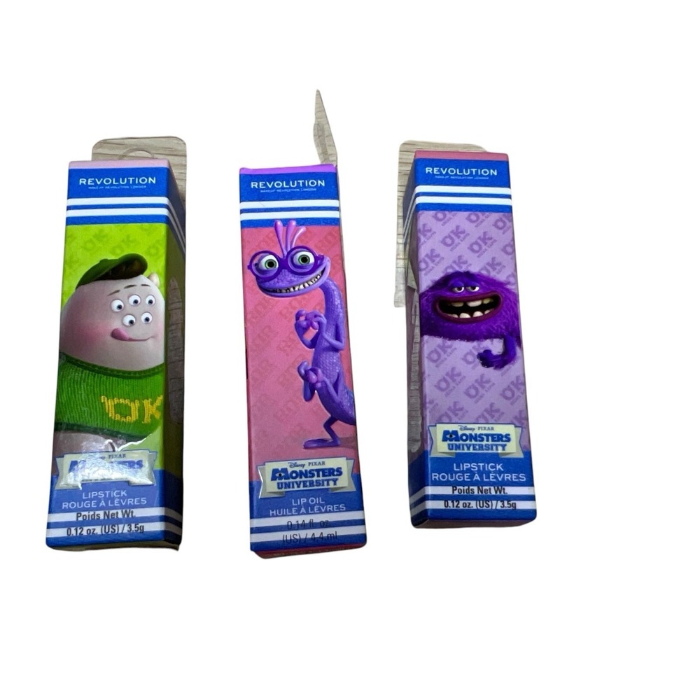 3- Makeup Revolution x Monsters University Lip Oil, Lip Gloss & Lipstick  SEALED